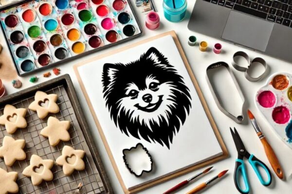 Black Pomeranian Vector Art Cookie Cutter with a Facial Silhouette